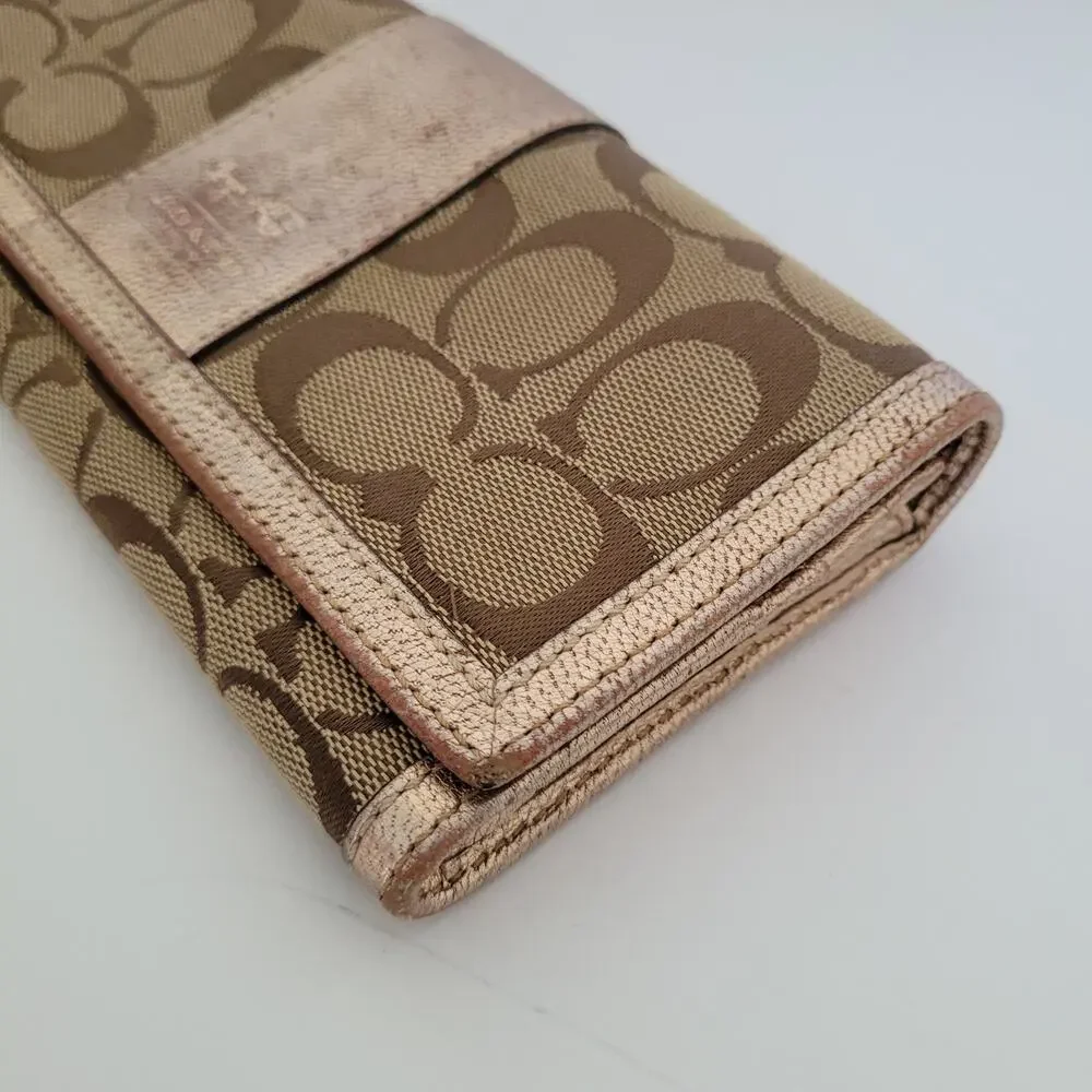 Coach Wallet Envelope Beige Rose Pink Gold Large Signature Canvas Leather‎ Logo